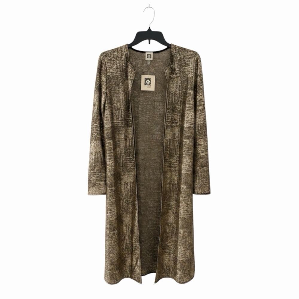 Anne Klein Gold Metallic Open Long Cardigan Jacket Duster Women’s Size S NWT